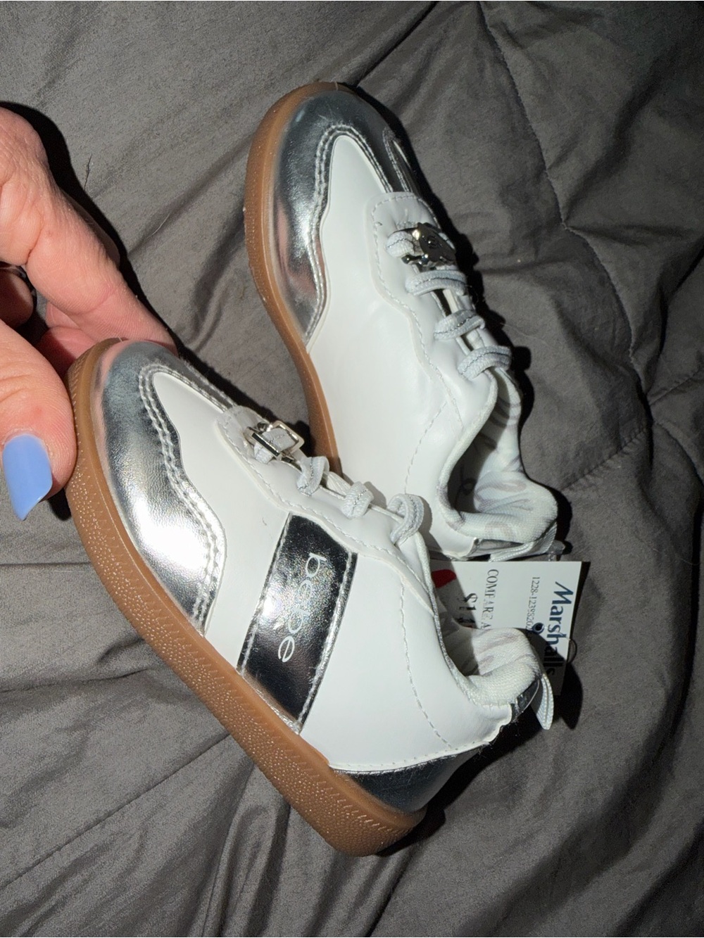 bebe White & Silver Kids Lace-Up Sneakers